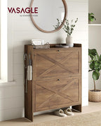 VASAGLE Narrow Shoe Storage Cabinet Organizer with 2 Flip Drawers | Freestanding Shoe Rack, Fits 14 to 16 Pairs, for Entryway, Farmhouse Style, Honey Brown, HAINS Collection UHSC203KB01S - Image 3