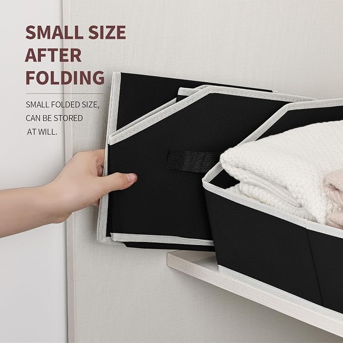 Homsorout Cube Storage Bins - 6 Pack Trapezoid Storage Bins, Closet Organizers and Decorative Storage, Storage Baskets with Handle, Large Storage Basket for Home, Black - Image 5