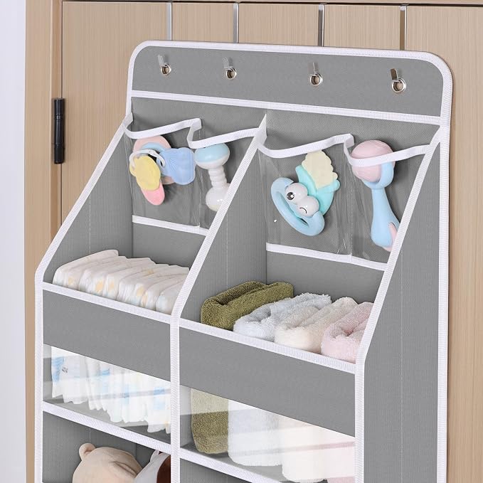 Univivi Upgraded Over the Door Organizer for Baby Nursery, Grey, 5-Shelf - Image 4