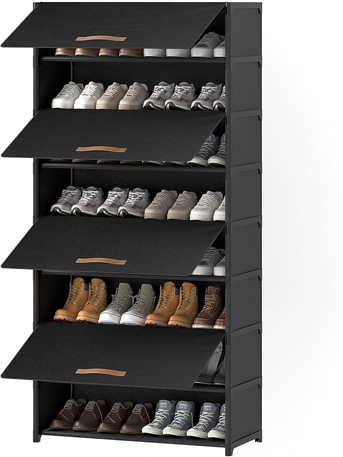 9 Tier Shoe Cabinet with Door, 36-Pair Storage, Black | Max Capacity for Large Families, Door Prevents Dust & Pet Damage, Holds All Shoe Types, Easy Connector Assembly by UNITSTAGE