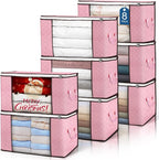 90L Large Storage Bags, 8 Pack Clothes Storage Bins Closet Organizers | Foldable Storage Containers, with Reinforced Handle, for Clothing, Blanket, Comforters, Bed Sheets, Pillows and Toys,Pink by BuddingJoy-BuildaJoyfulLifeforYou