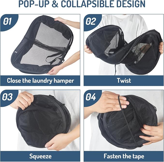 Seiritex Mesh Popup Laundry Hamper 2 Compartment, Collapsible Laundry Sorter Basket Foldable Hamper for Clothes, College Dorm, Travel (Black) - Image 3