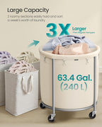 SONGMICS Laundry Basket with Wheels, 63.5 Gal., Steel Frame, Removable Bag - Image 3