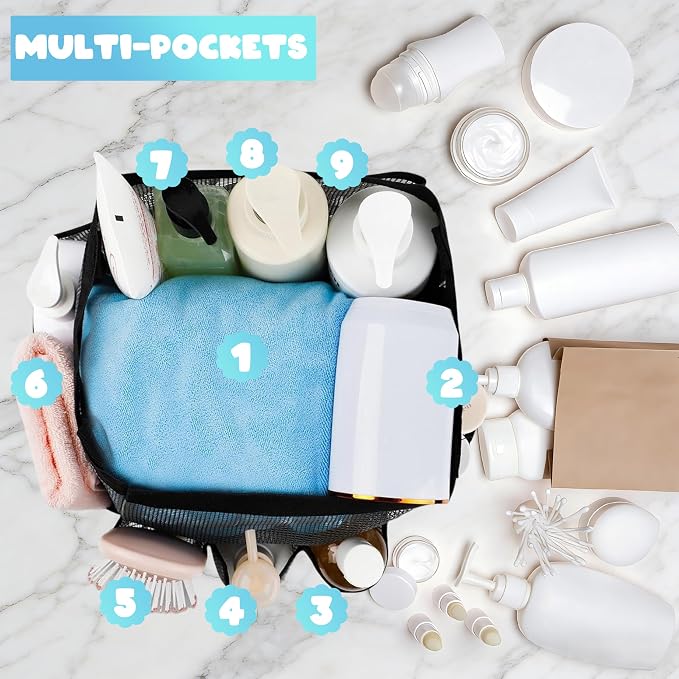 Mesh Shower Caddy Portable - 9 Pockets for College Dorm Room Essential - Image 4