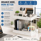 Under Sink Organizer, 2 Tier Pull-Out Storage Organizer with Sliding Drawer & Hooks, Multi-Purpose Cabinet Organizer for Kitchen, Bathroom, Pantry, Laundry Room & Office, White - Image 7