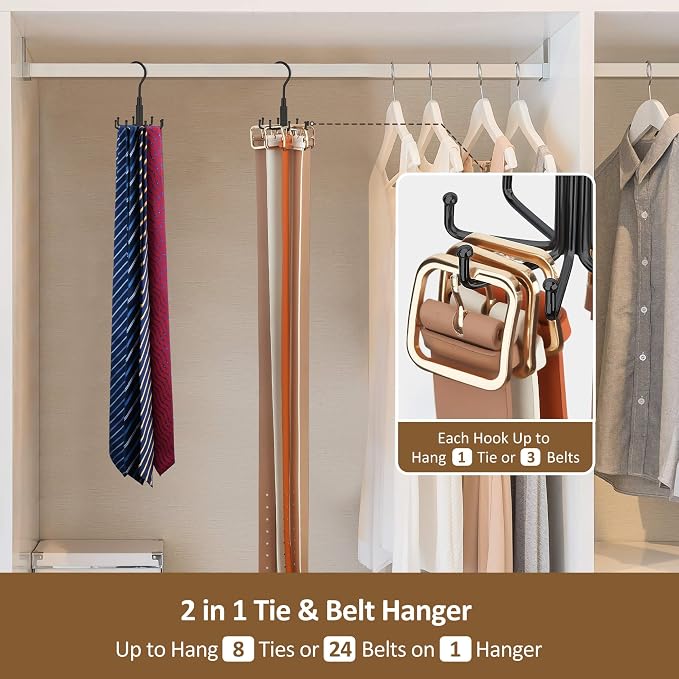 ZEDODIER Tie Hanger for Closet, Rotating Tie Organizer, Holds 8 Ties - Image 3