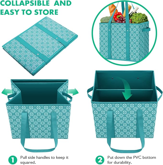 Reusable Grocery Bags 2 Pack, Foldable & Water Resistant Shopping Bags - Image 5
