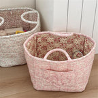 Quilted Fabric Storage Basket with Handles & Pocket, Foldable Laundry Hamper Boho Floral Print Organizer Bin for Home, Picnic, Office 12"x10"x10" (A-4) - Image 5