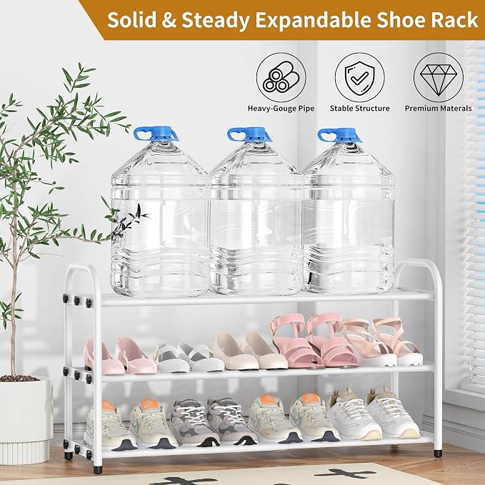 Hleelomi 3-Tier Metal Expandable Shoe Rack for Closet and Entryway, White - Image 8