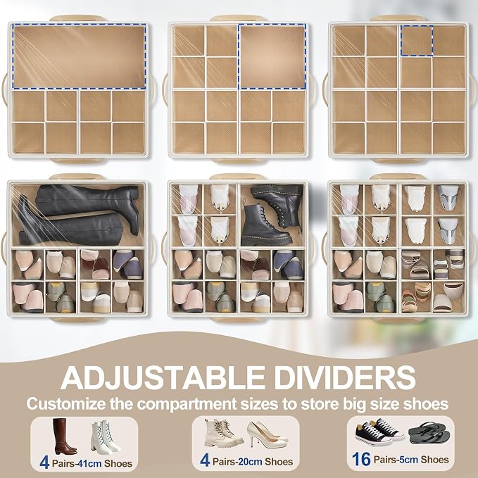 2 Pack Large Shoe Organizer for Closet, 32 Pairs Shoe Storage Box Beige - Image 5