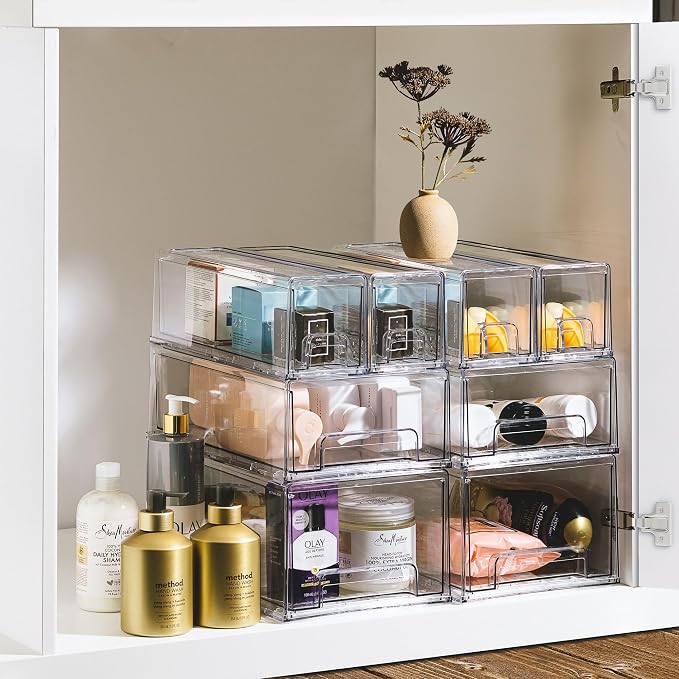 Sorbus Clear Stackable Storage Drawers with Pull-Out Bins (Small, 2 Pack) - Image 6