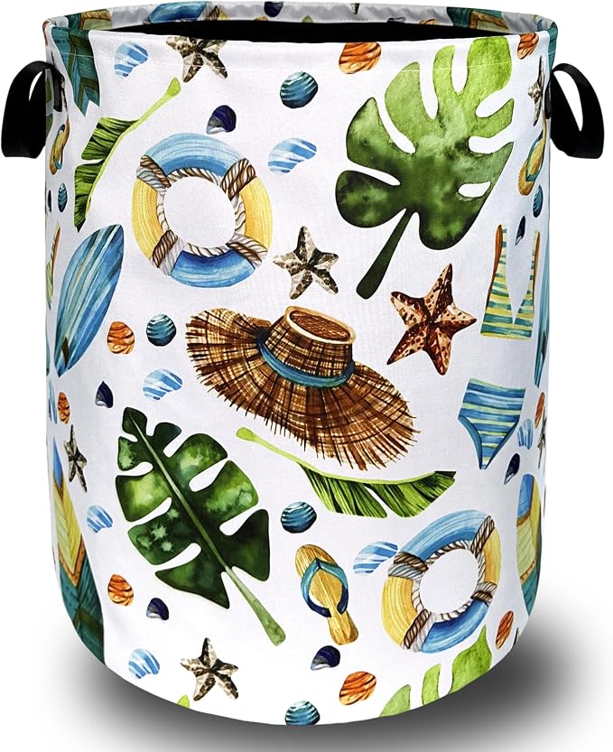 Funny Hawaii Print Laundry Basket Oxford Cloth Foldable Hamper 18.9x16.5 In by SELIONLIKN