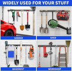Garage Tool Organizer Wall Mount, 48 Inch Heavy Duty Garden Tool Organizer Storage System, Easy Install with 6 Adjustable Straight Hooks, for Garage, Basement, Shed, Workshop, Black, Steel - Image 4