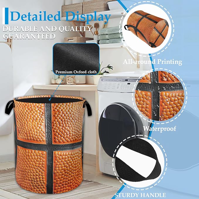 Basketball Large Storage Basket Collapsible Laundry Basket Oxford Storage Bin for Toy Bins Gift Baskets Bedroom Clothes Hamper 16" X 20.8" - Image 3