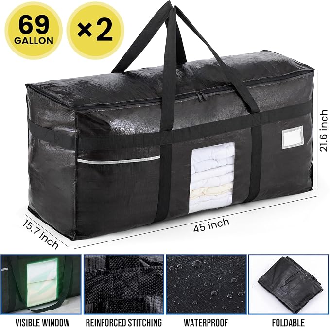 TAILI 2 Pack XXL Storage Bags with Visible Window and Handy Pocket,Black - Image 4