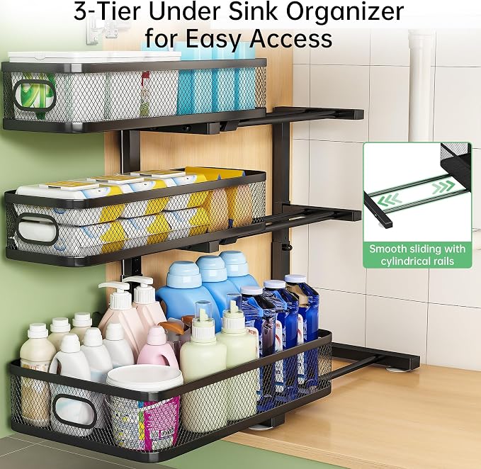 3-Tier Under Sink Organizer, Pull Out Cabinet Organizer for Kitchen & Bath - Image 7
