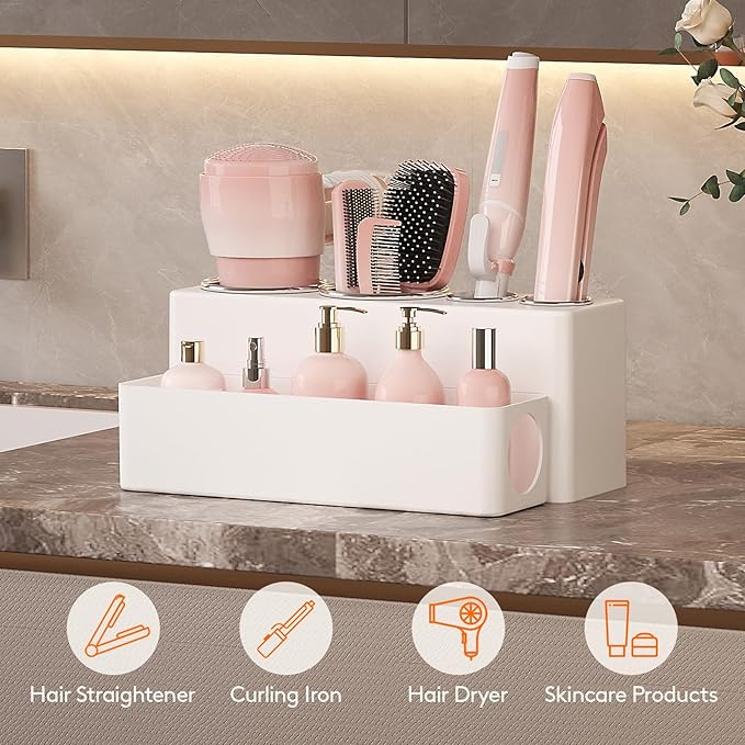 Lifewit Hair Tool Organizer Dryer Holder Countertop with 4 Cups, White - Image 3