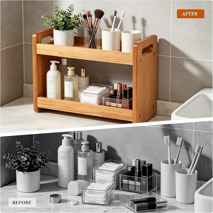 Bathroom Counter Organizer, 2 Tier Bathroom Countertop Organizer, Bathroom Counter Shelf, Wooden Makeup Organizers Countertop, Bathroom Vanity Organizers and Storage for Bedroom, Gifts - Image 5