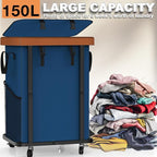 Laundry Basket with Wheels,150L (40 Gal) Rolling Hamper Carts - Navy Blue - Image 3