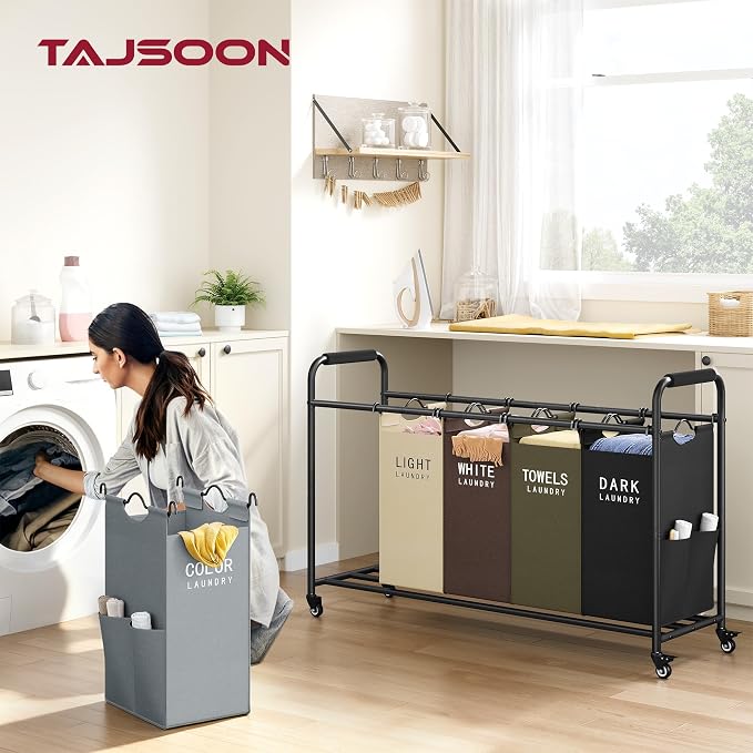 Tajsoon 5 Bag Laundry Sorter Cart, Laundry Hamper 5 Section, 5 Colors - Image 8