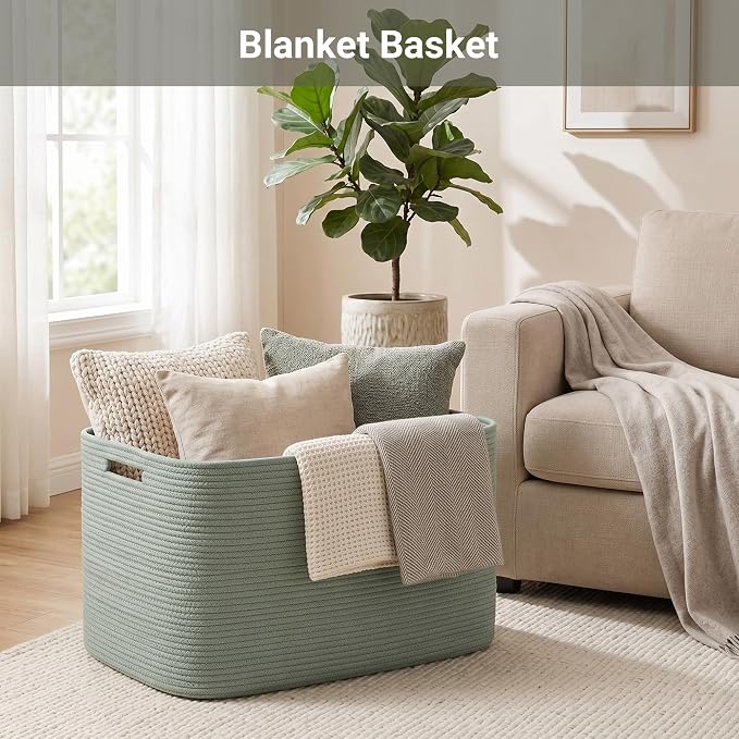 Large Laundry Basket/Hamper, 25"x16"x16" Green Rectangle Basket - Image 4