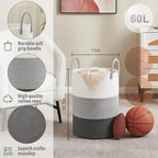 Artfeel Laundry Basket,Woven Cotton Rope Laundry Hamper,60L for Decorative Storage of Dirty Clothes,Toys and Blankets in Bathroom,Bedroom and Living Room - Image 6