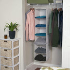 Household Essentials 6‑Shelf Hanging Closet Organizer in Soft Blended Canvas with Durable Plastic Shelving and Dual Wire Hooks, Cream - Image 2