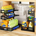 Under Sink Organizer 3 Tier, 2 Pack L-Shaped Pull-Out Cabinet Organizer with Sliding Metal Mesh Drawers, Height Adjustable Under Sink Storage Rack for Kitchen Bathroom Cabinet, Black by AURIKAR