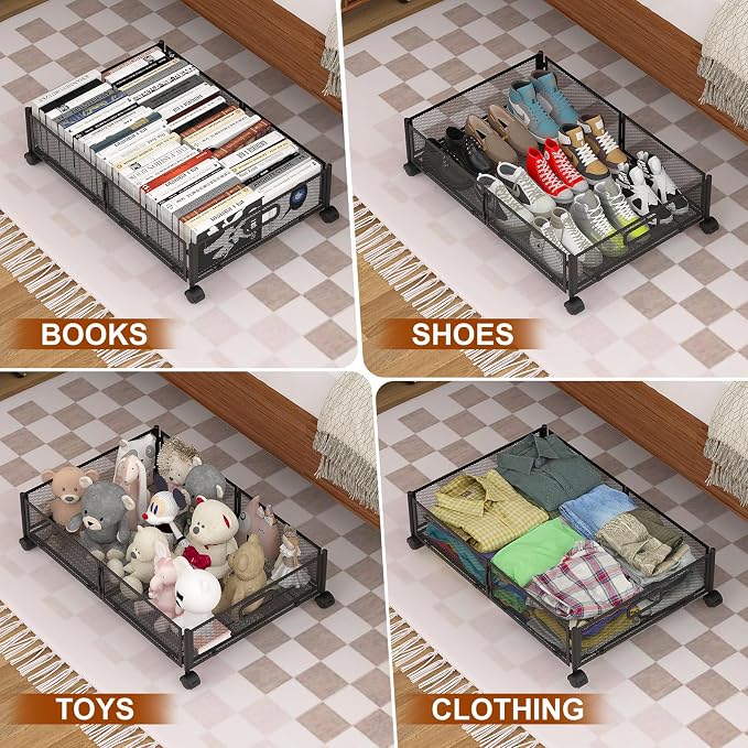 Under Bed Storage Containers,4 Pack Foldable Underbed Storage Containers with Handles and Wheels,Folding Bed Shoes Clothes Organizer,Easy Assembly Underbed Storage for Toy,Bedding,Bedroom(Black) - Image 7