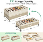 Kitstorack 2Pack Height-adjustable Under Bed Storage with Wheels, Under Bed Storage Containers,Under Bed Shoe Storage Organizer with Clear Window&Label, Suitable for Clothes Storage, Beige & Linen - Image 3