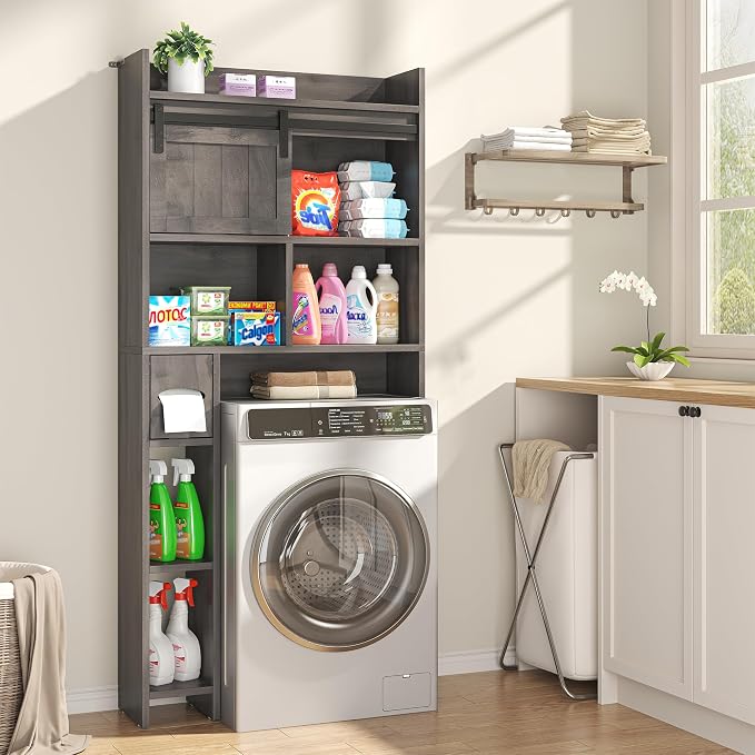 kepptory Over the Toilet Cabinet with Sliding Barn Door，Dark Grey - Image 7