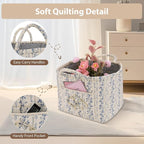 Storage Basket Boho Fabric Large Collapsible Floral Laundry Nursery Hamper Portable Folding Storage for Clothes Toys (Vine-Blue C) - Image 5
