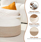 Foldable Laundry Hamper Basket with Collapsible Handle Cotton Rope Soft Woven Fabric Storage Organizer Clothes Toys Nursery Bedroom Dorm Space Saving Bin (White & Brown, 80L(21.7"D x 13.8"H)) - Image 5