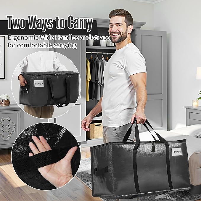 BAGAIL Heavy Duty Moving Bags with Strong Handle, Extra Large Moving Boxes, Storage Tote for Clothes, College Moving Supplies(Black, 10 Pack) - Image 6
