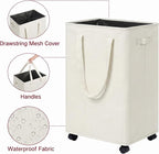 efluky Slim Laundry Hamper with Wheels, Rolling Laundry Basket for Clothes, Small Laundry Basket for Bedroom, Dorm and Laundry Room, 90L (19.8 Gallons) Beige - Image 3