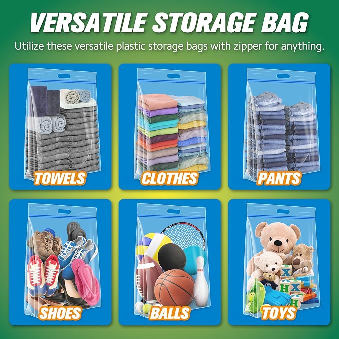 HIBAG 25 Gallon Jumbo Storage Bags, 35” x 24” Resealable Clear Bags with Handle, Extra Large XL Heavy Duty for Clothes Pillow Travel Moving, Pack of 5 - Image 5