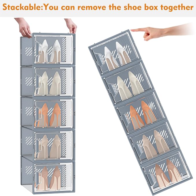 SIMPDIY XL Clear Shoe Storage Boxes, Stackable Shoe Organizer for Closet - Image 6
