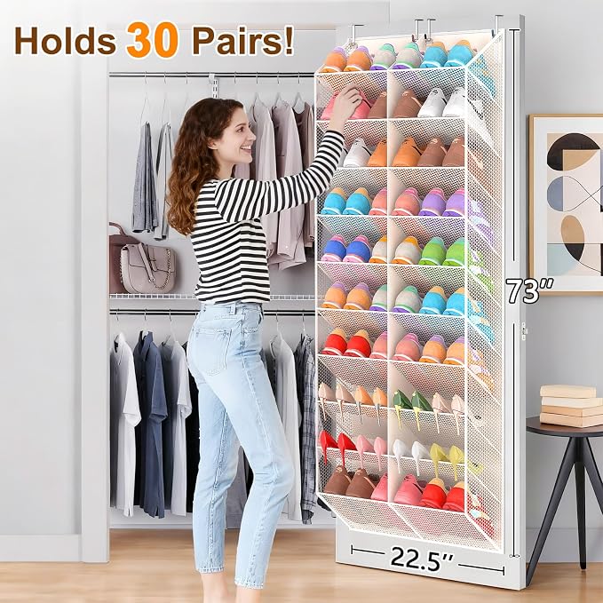 UVIAHOMI Over the Door Shoe Organizer for 20-30 Pairs, 10-Tier, Beige - Image 3
