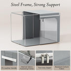 Yecaye Stackable Clothes Storage Bins with Lid, Grey, 40L, 6 Pack | Metal Frame, Foldable, Clear Window & Zippers & PU Leather Handles - Image 3