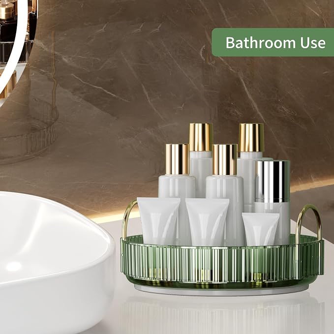 YCIA&DONE 360 Rotating Makeup Organizer and Storage for Vanity Countertop 1 Tier, High Capacity Cosmetic Skincare Perfume Organizers for Dresser Bathroom Fridge Lazy Susan (Vintage Green) - Image 6