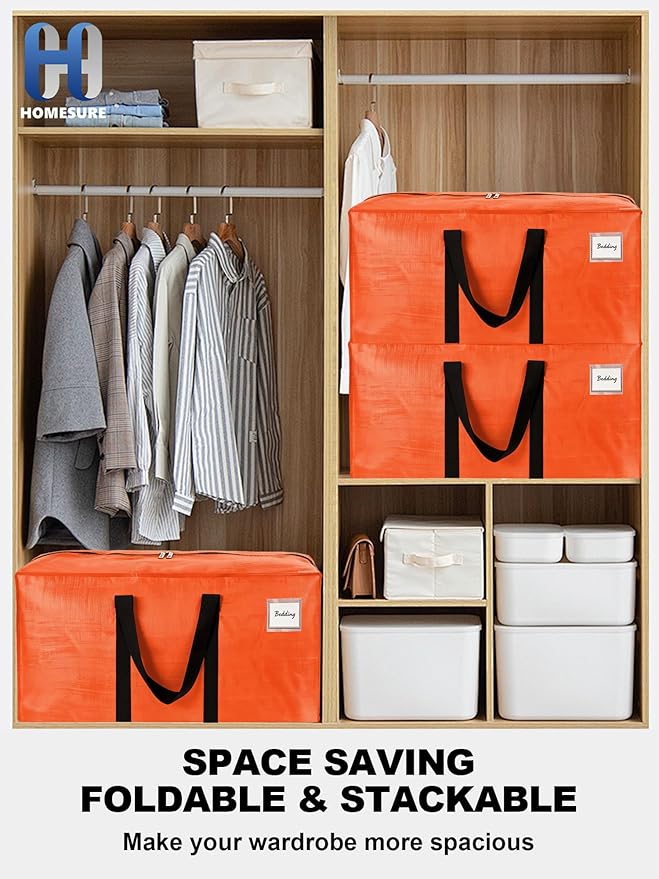 HOMESURE Supports 200lbs Heavy Duty Moving Bags - Strong Zipper & Wrap-Around Handles - Water-Resistant Storage Totes, Durable Alternative to Moving Boxes - 8 Pack - Orange - Image 6