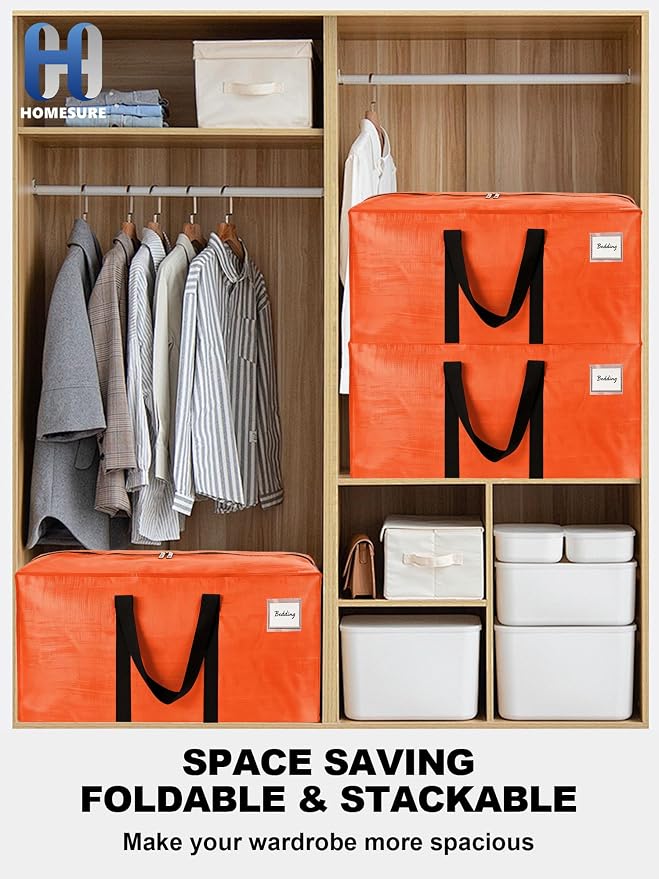 HOMESURE Supports 200lbs Heavy Duty Moving Bags - Strong Zipper & Wrap-Around Handles - Water-Resistant Storage Totes, Durable Alternative to Moving Boxes - 12 Pack - Orange - Image 6