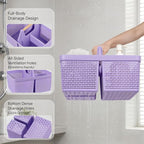 UUJOLY Portable Plastic Shower Caddy Basket with Wooden Handle, Purple - Image 3