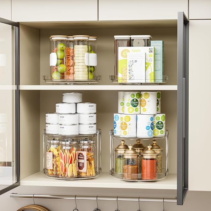 4 Pack Rotating Small Lazy Susan Turntable Organizer for Cabinet,9.5 Inch Clear Acrylic Spice Rack,Turn Table Organizers for Refrigerator,Kitchen,Pantry and Vanity Makeup,Bathroom Countertop Organizer - Image 2
