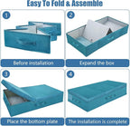 Supowin 2Pack Large Underbed Storage Containers Bin with Lids, Cyan Blue | 6 Inches Tall Under Bed Storage Organizer Box with Handles, Foldable Closet Organizer for Clothes, Blankets, Seasonal Items - Image 3