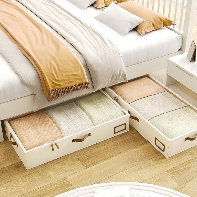 Under Bed Storage, Under Bed Storage Containers Bins for Clothes, Large Linen Underbed Closet Organization Bins, 2 Pack Collapsible Underbed Bin Dorm for Clothes, Sweater, Beige - Image 6