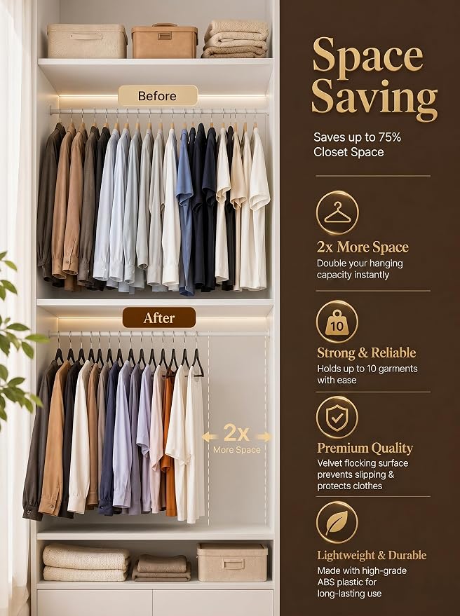 HOUSE DAY Black Velvet Hangers 50 Pack - Non Slip Felt Hangers, No Wrinkles - Image 4