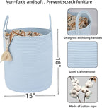 XUANGUO Cotton Rope Laundry Basket Hamper for Clothes, light blue - Image 2