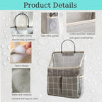 2pcs Wall Hanging Storage Bag,Wall Hanging Organizer Bags with Pockets, Wall Organizer Storage for Dormitory Bathroom Bedroom Kitchen(Grey Grid) - Image 3