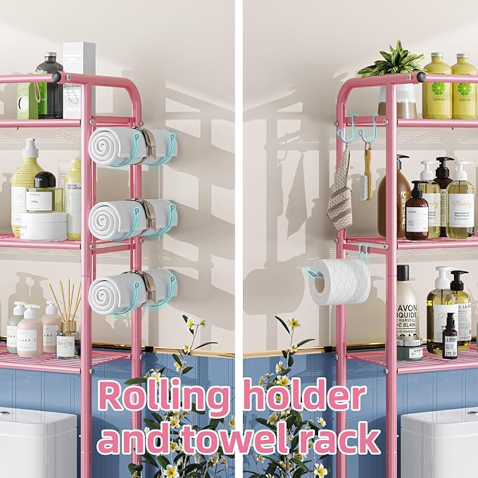 Simple Trending 3 Tier Over The Toilet Rack, Shelf Bathroom, Bathroom Stand Organizer Space Saver, Pink - Image 5
